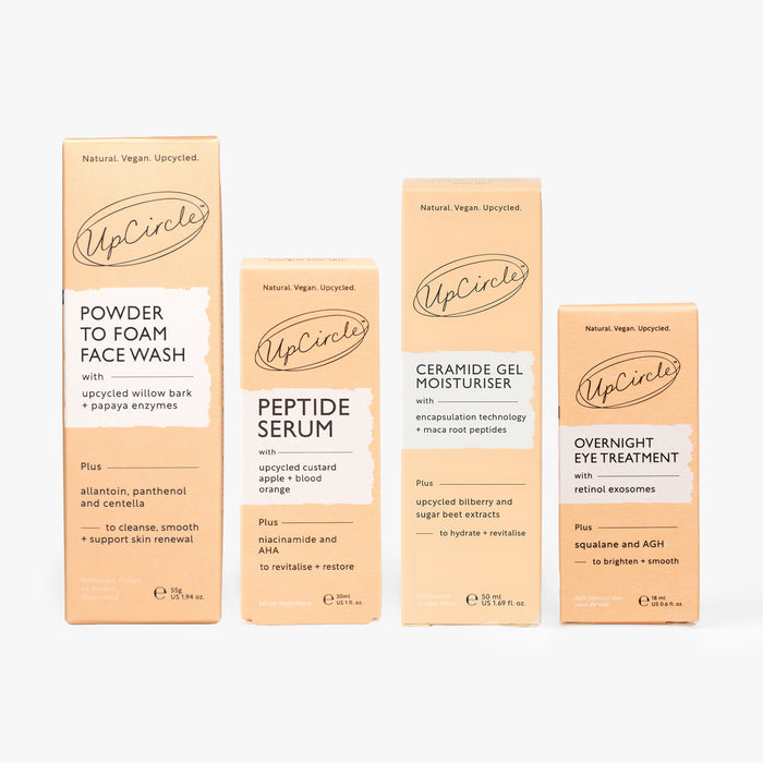 product image-2,The Menopause Skin Set outer boxes: Powder to Foam Face Wash, Peptide Serum, Ceramide Gel Moisturiser and Overnight Eye Treatment